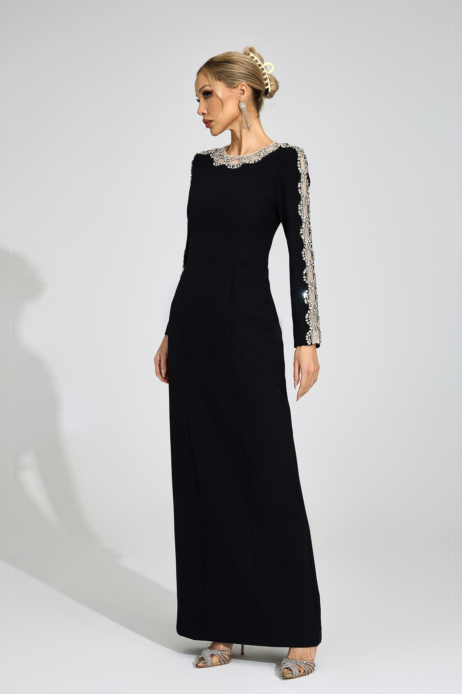 Tiffany Rhinestone Embellished Cutout Maxi Dress - Black Avalabel