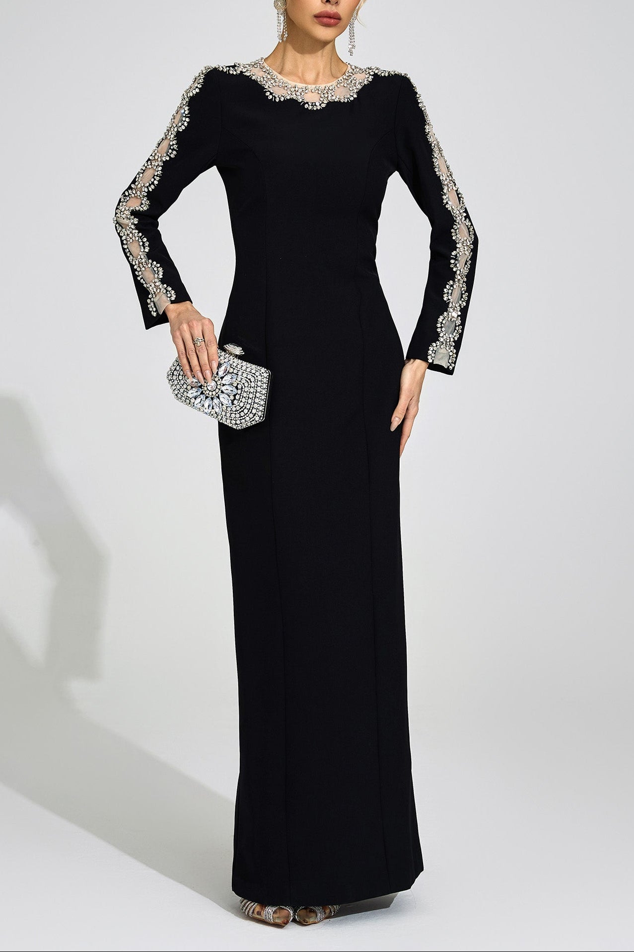 Tiffany Rhinestone Embellished Cutout Maxi Dress - Black Avalabel