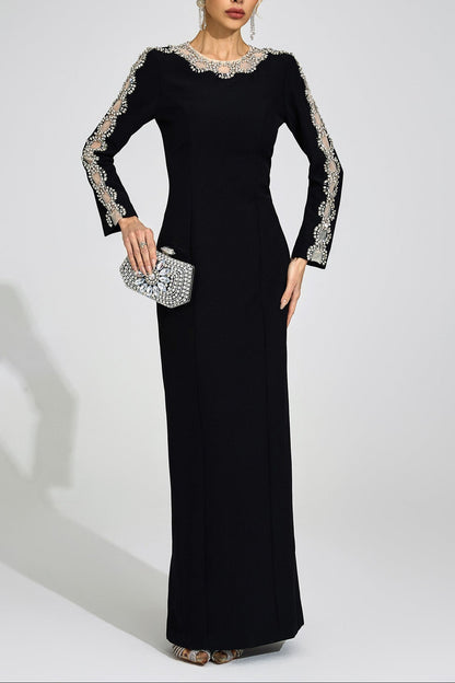Tiffany Rhinestone Embellished Cutout Maxi Dress - Black