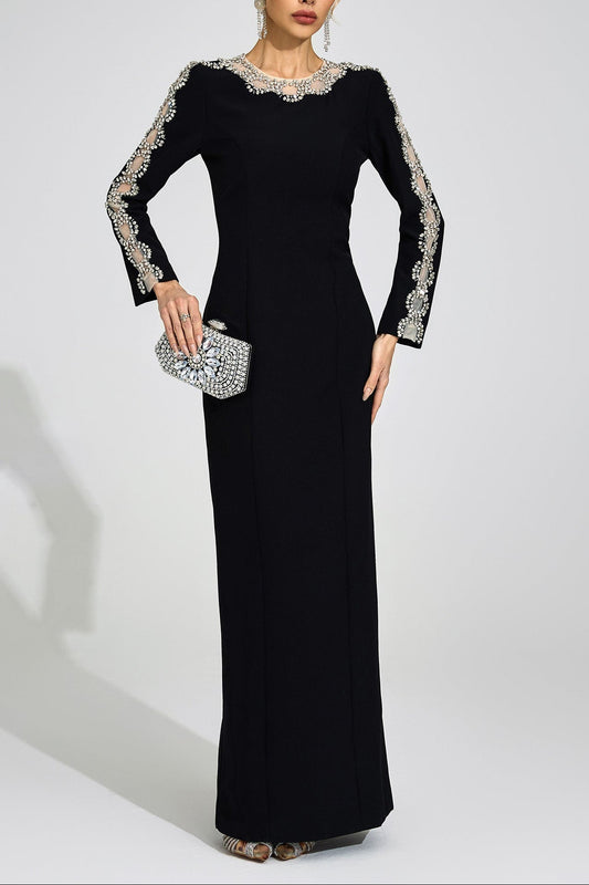 Tiffany Rhinestone Embellished Cutout Maxi Dress - Black