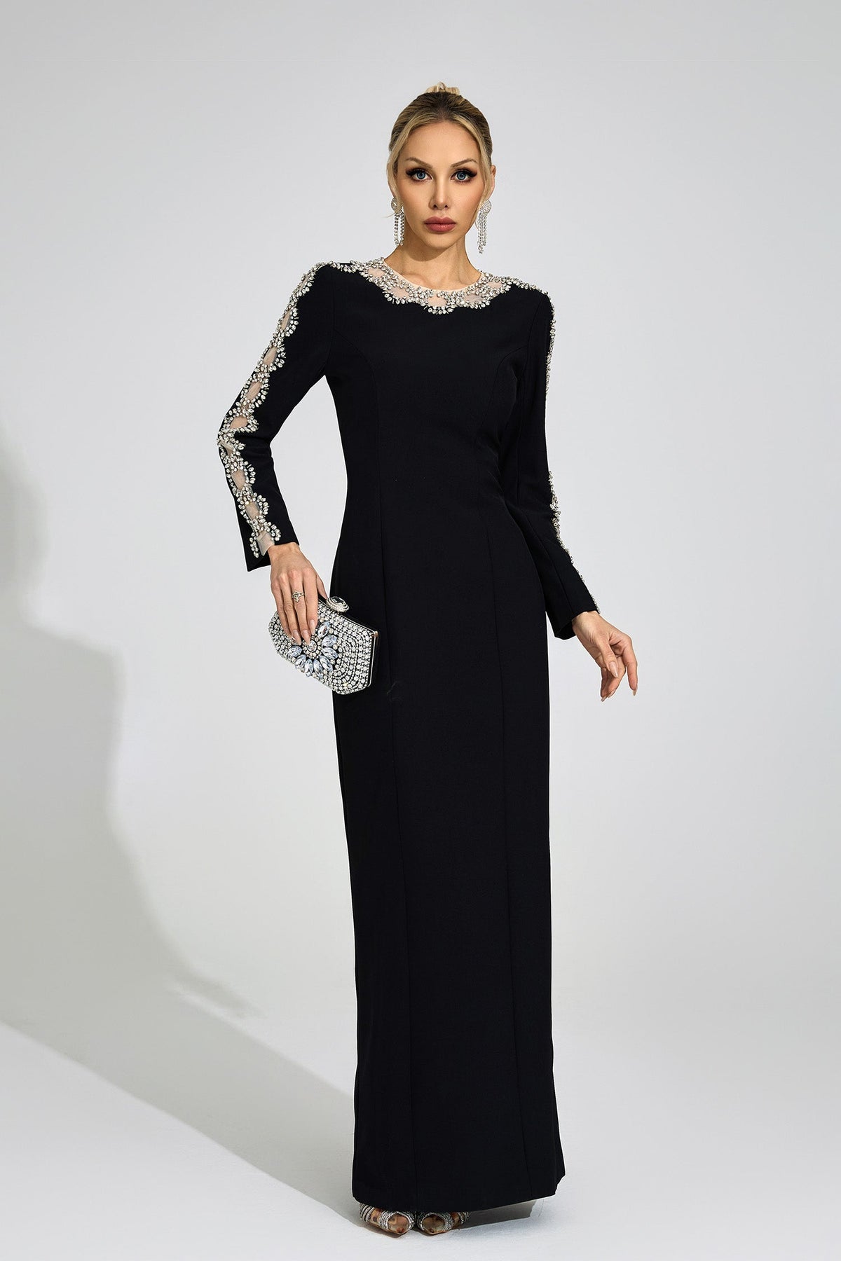 Tiffany Rhinestone Embellished Cutout Maxi Dress - Black Avalabel