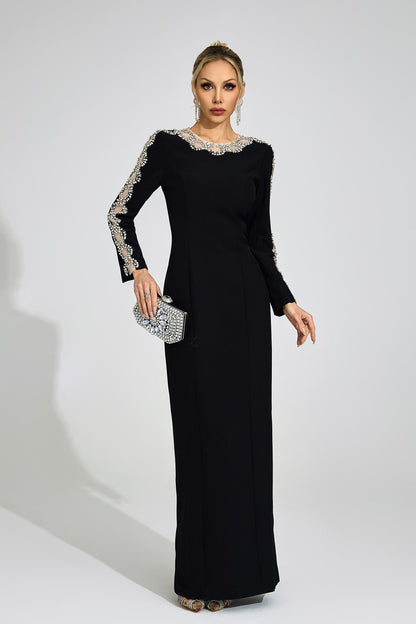 Tiffany Rhinestone Embellished Cutout Maxi Dress - Black