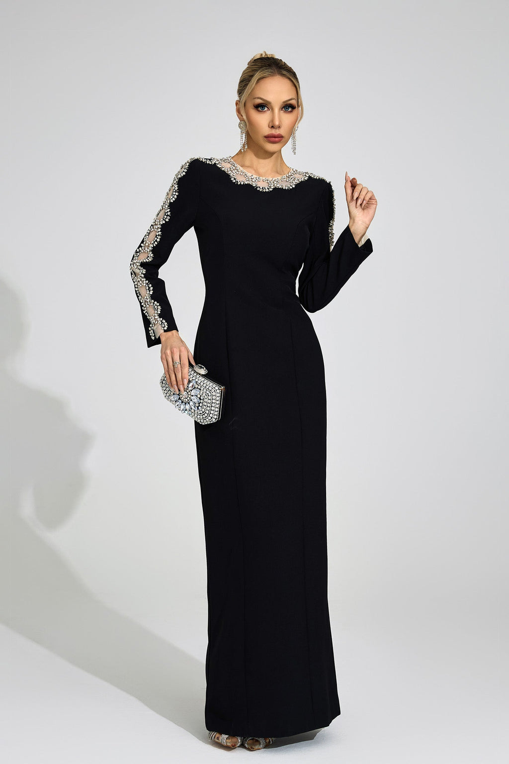 Tiffany Rhinestone Embellished Cutout Maxi Dress - Black Avalabel