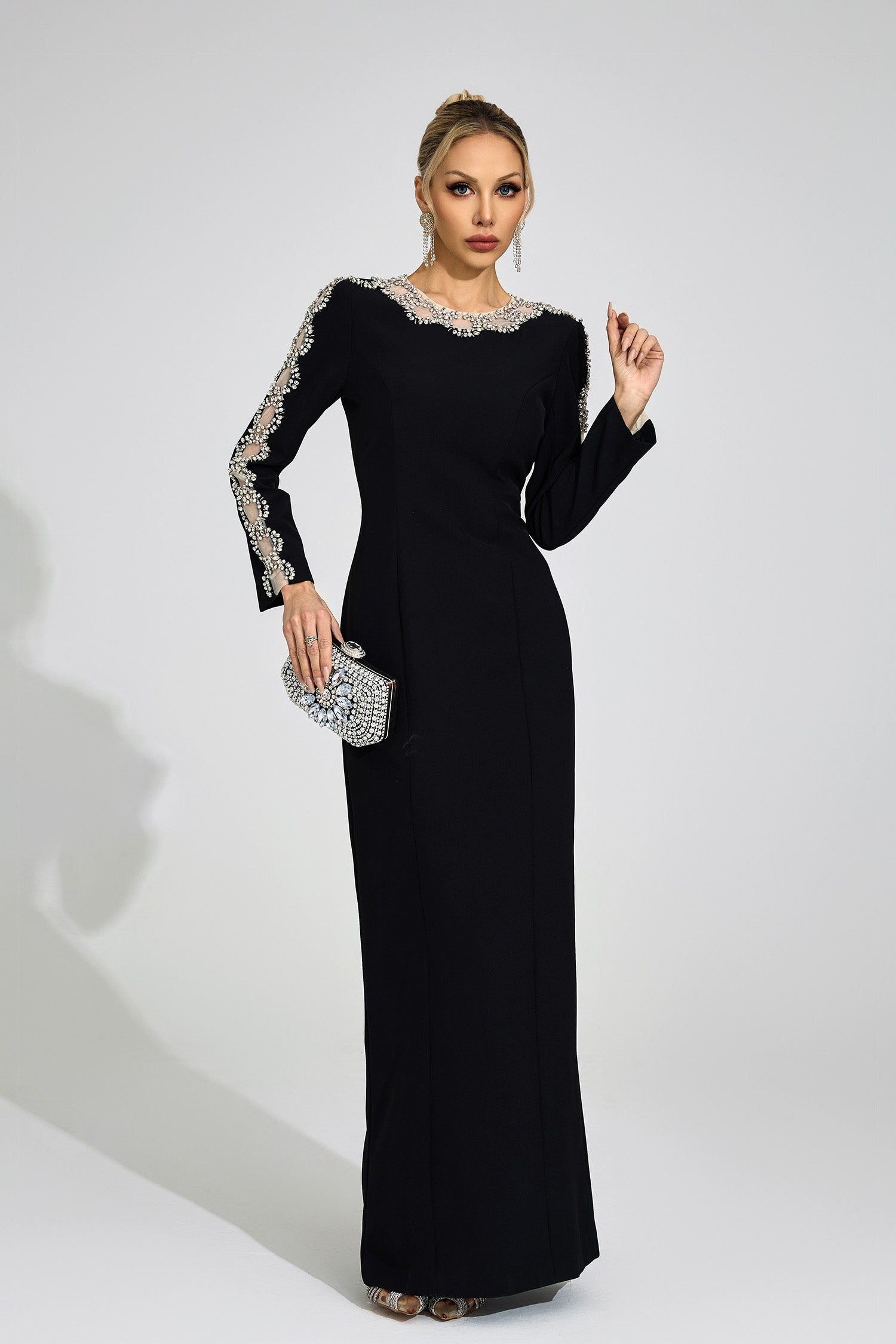 Tiffany Rhinestone Embellished Cutout Maxi Dress - Black Avalabel