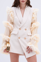 Ruffle Sleeve Blazer Mini Dress - Beige Avalabel