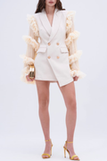 Ruffle Sleeve Blazer Mini Dress - Beige Avalabel