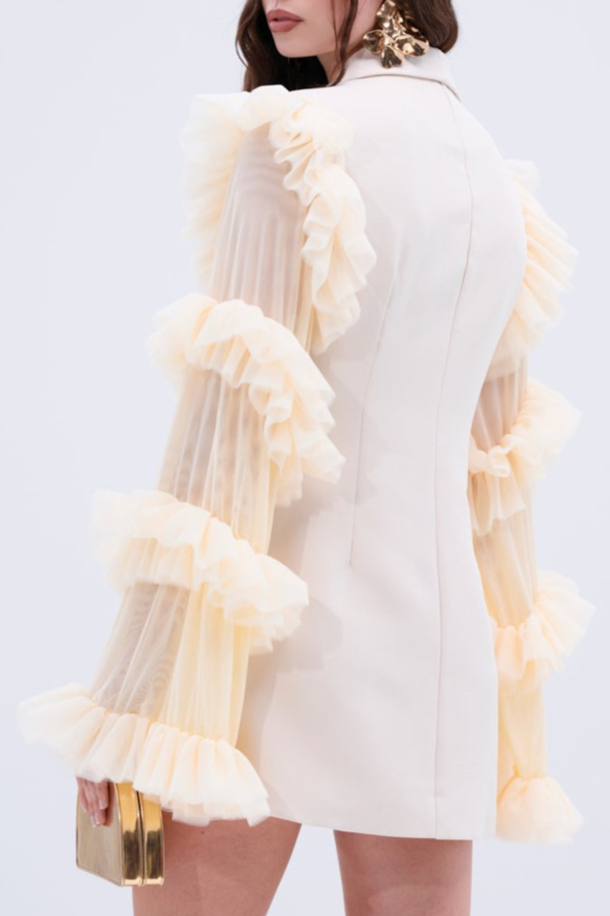 Ruffle Sleeve Blazer Mini Dress - Beige Avalabel