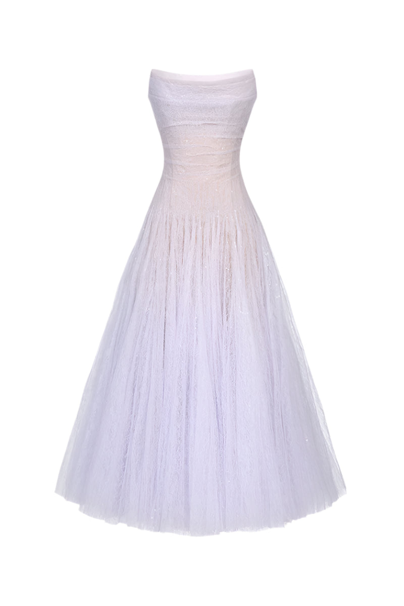 VIOLET DRAPED LACE MIDI DRESS Avalabel