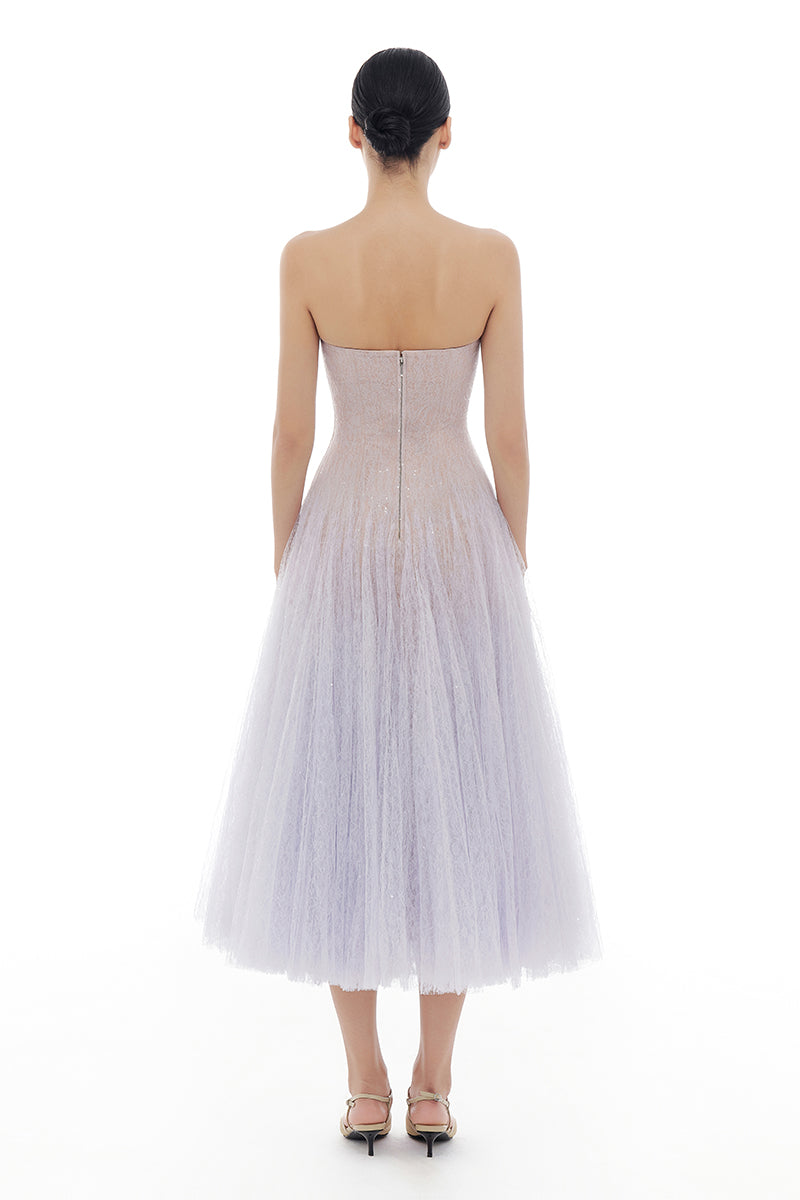 VIOLET DRAPED LACE MIDI DRESS Avalabel