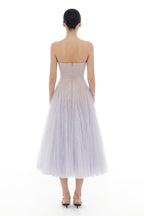 VIOLET DRAPED LACE MIDI DRESS Avalabel