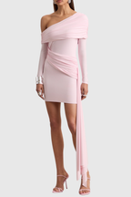 Vlaise Off Shoulder Draped Mini Dress - Pink Avalabel