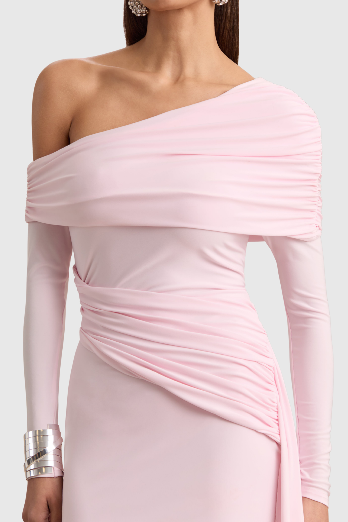 Vlaise Off Shoulder Draped Mini Dress - Pink Avalabel