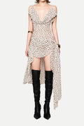 Polka Dot Sleeveless Irregular Hem Midi Dress in Apricot Avalabel
