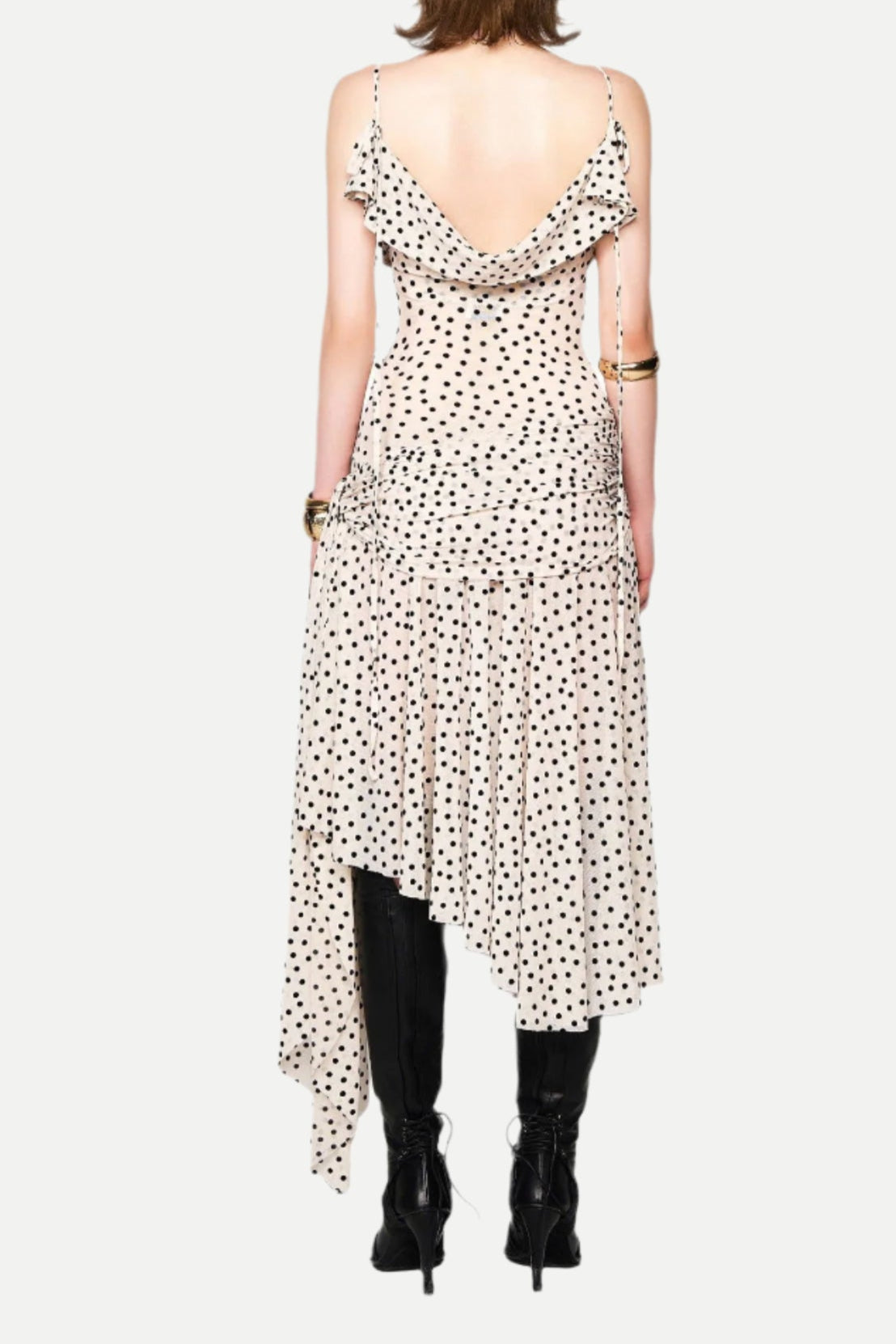Polka Dot Sleeveless Irregular Hem Midi Dress in Apricot Avalabel