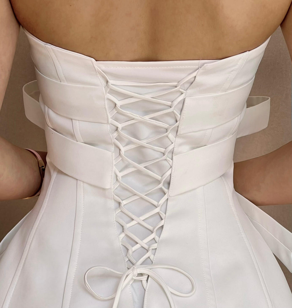 White Bow Embellished Strapless Mini Dress Avalabel