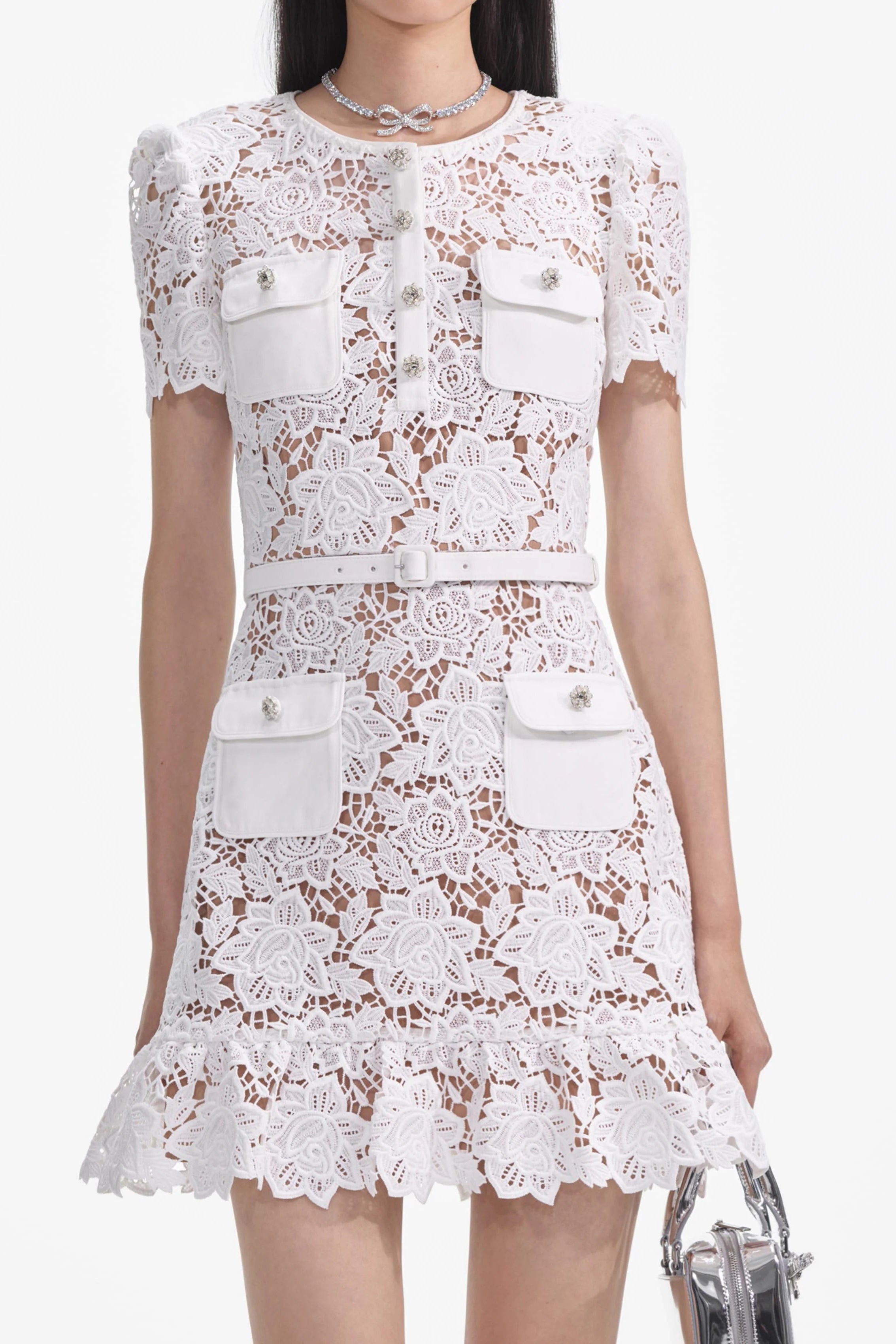 White Lace Mini Dress Avalabel