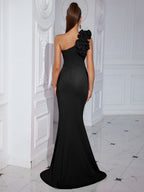 Floral One Shoulder Ruched Split Prom Dress Avalabel