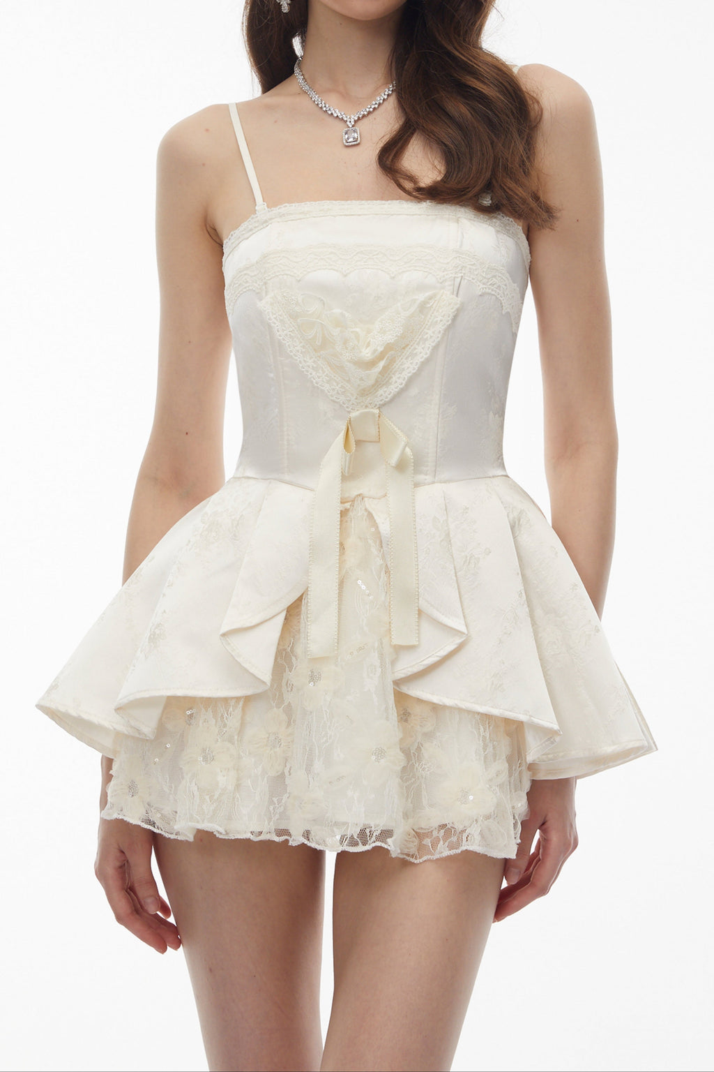 Strapless Lace Trim Corset Peplum Skort Romper poava
