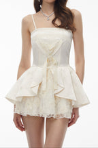 Strapless Lace Trim Corset Peplum Skort Romper poava