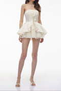 Strapless Lace Trim Corset Peplum Skort Romper poava