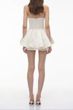 Strapless Lace Trim Corset Peplum Skort Romper poava