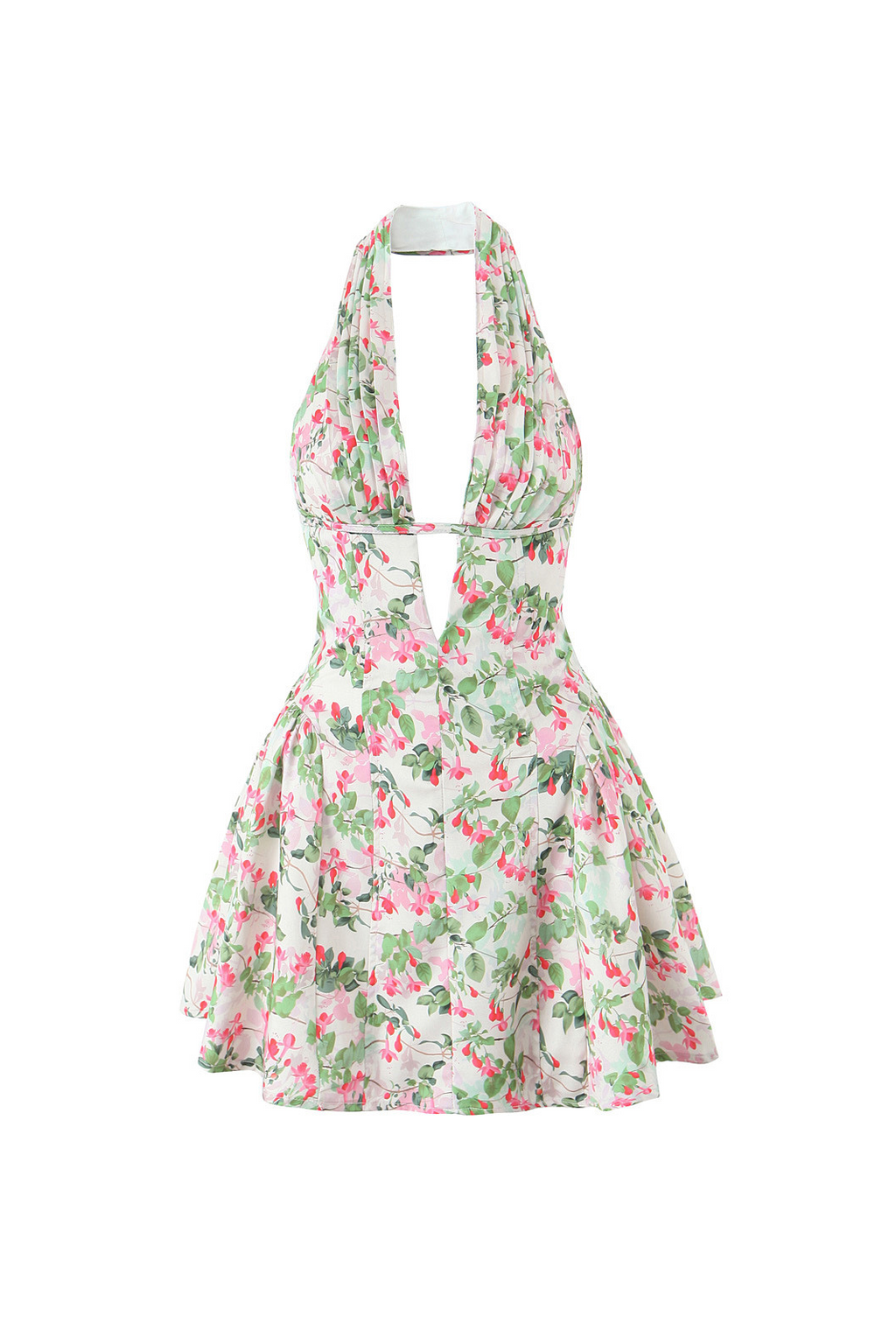 Plunge Neck Floral Mini Dress Avalabel