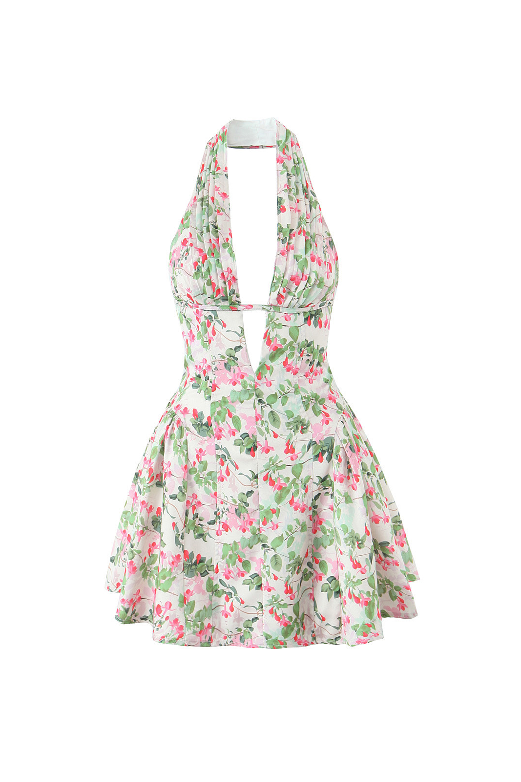 Plunge Neck Floral Mini Dress Avalabel