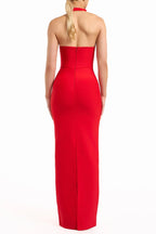 lara cutout backless Halter bandage maxi dress in red Avalabel