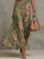 Polly Green Floral Chiffon Halter Maxi Dress Avalabel