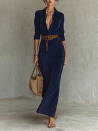 Suede Single-breasted Lapel Maxi Dress Avalabel