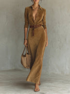 Suede Single-breasted Lapel Maxi Dress Avalabel
