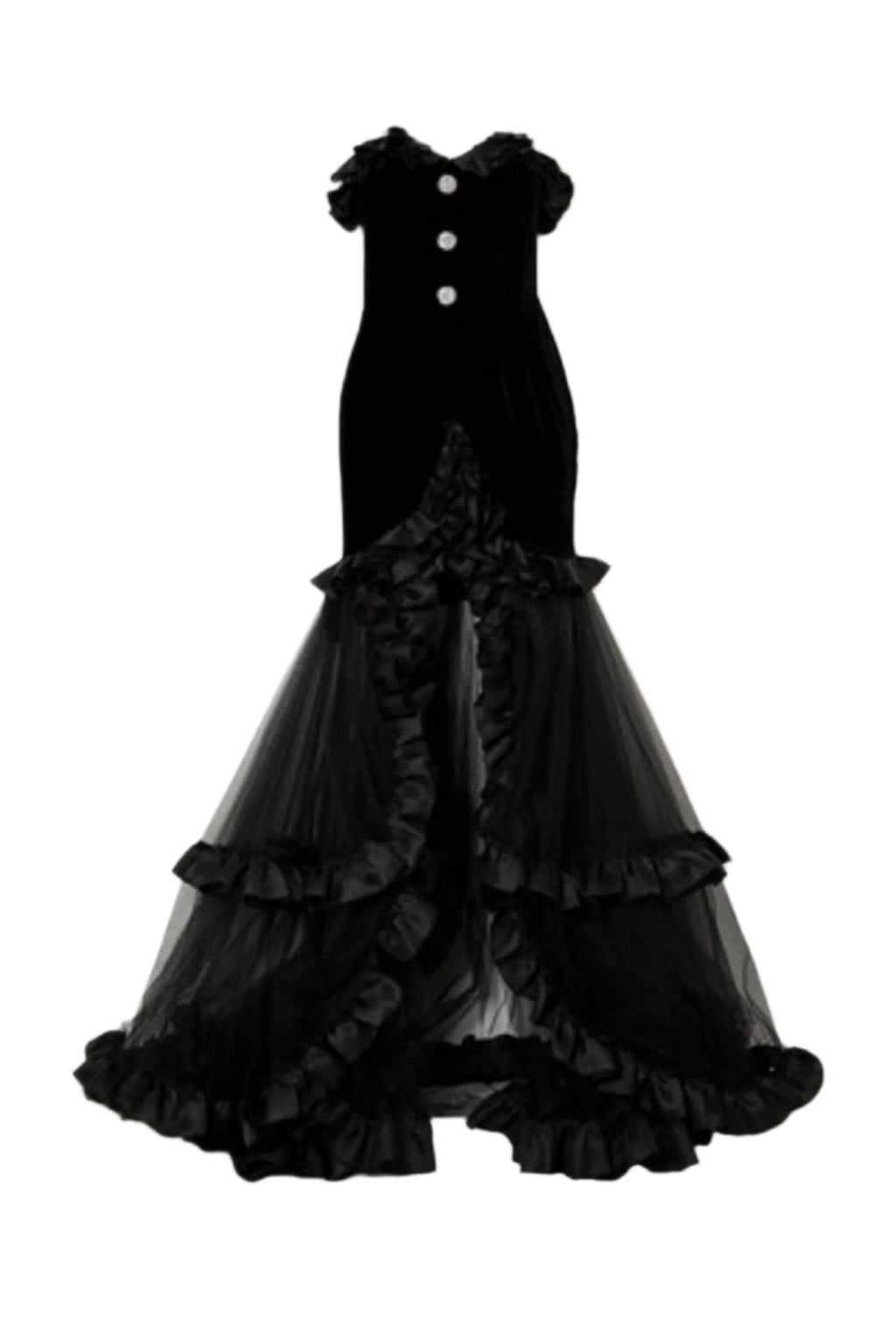 Yalie Ruffle Strapless Mesh Maxi Dress Avalabel