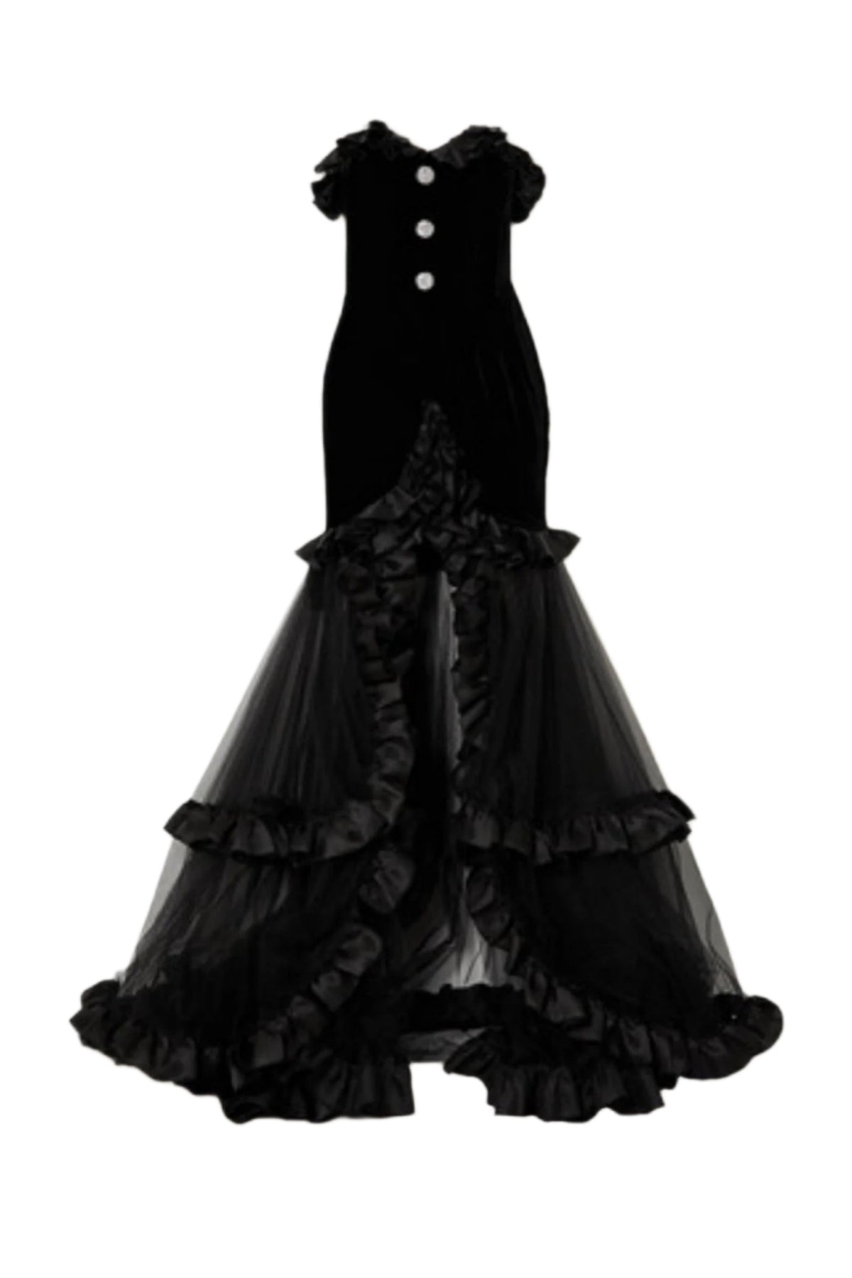 Yalie Ruffle Strapless Mesh Maxi Dress Avalabel