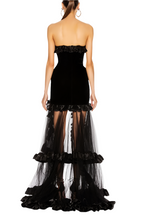 Yalie Ruffle Strapless Mesh Maxi Dress Avalabel