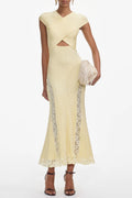 Yellow Knit Lace Insert Midi Dress Avalabel