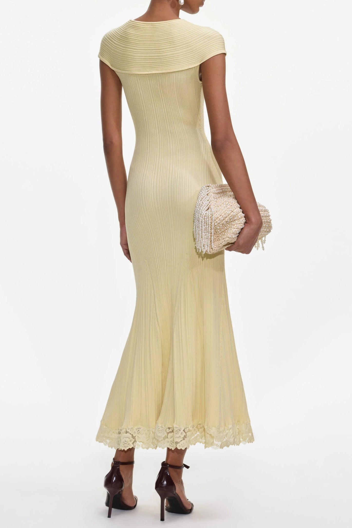 Yellow Knit Lace Insert Midi Dress Avalabel