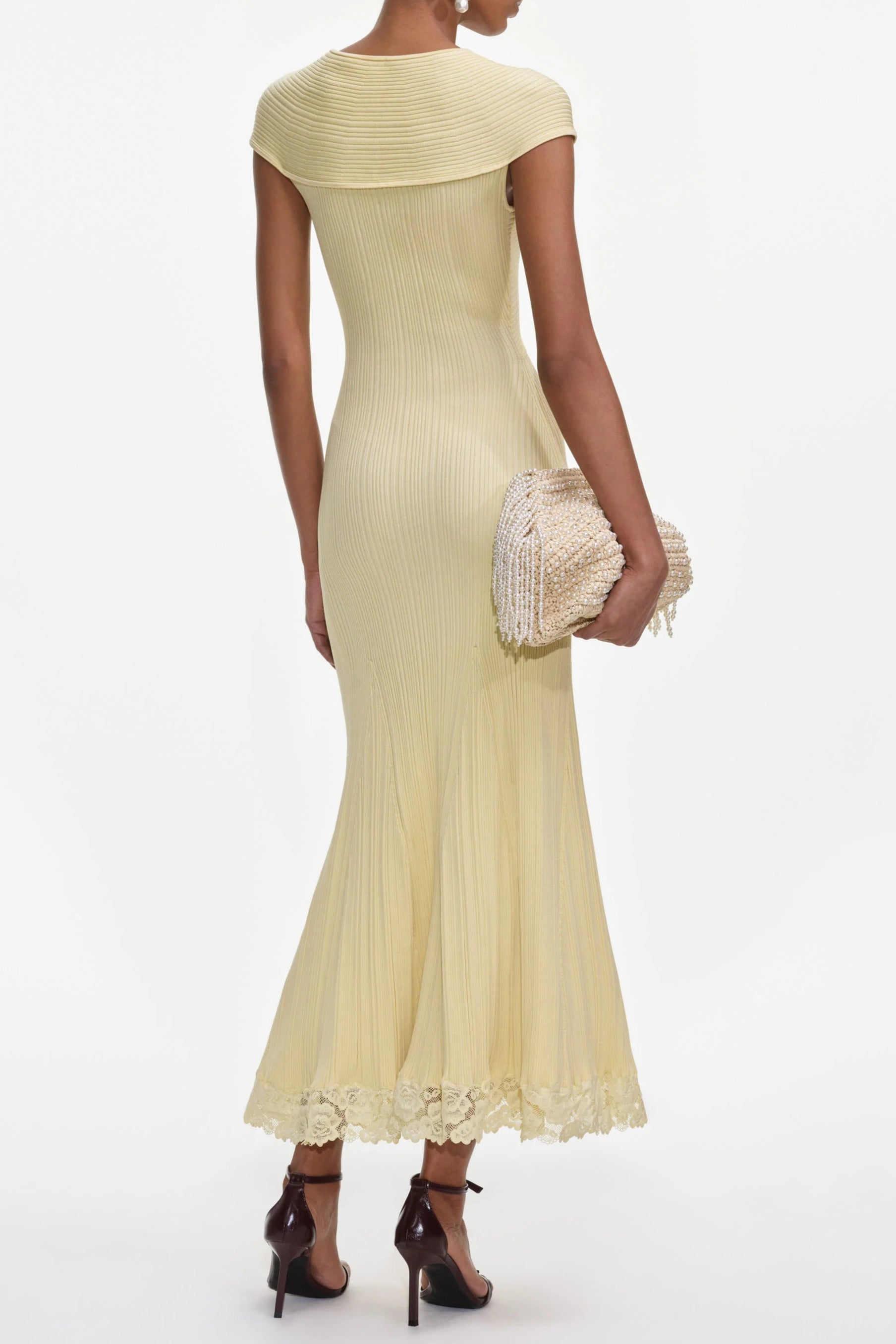 Yellow Knit Lace Insert Midi Dress Avalabel