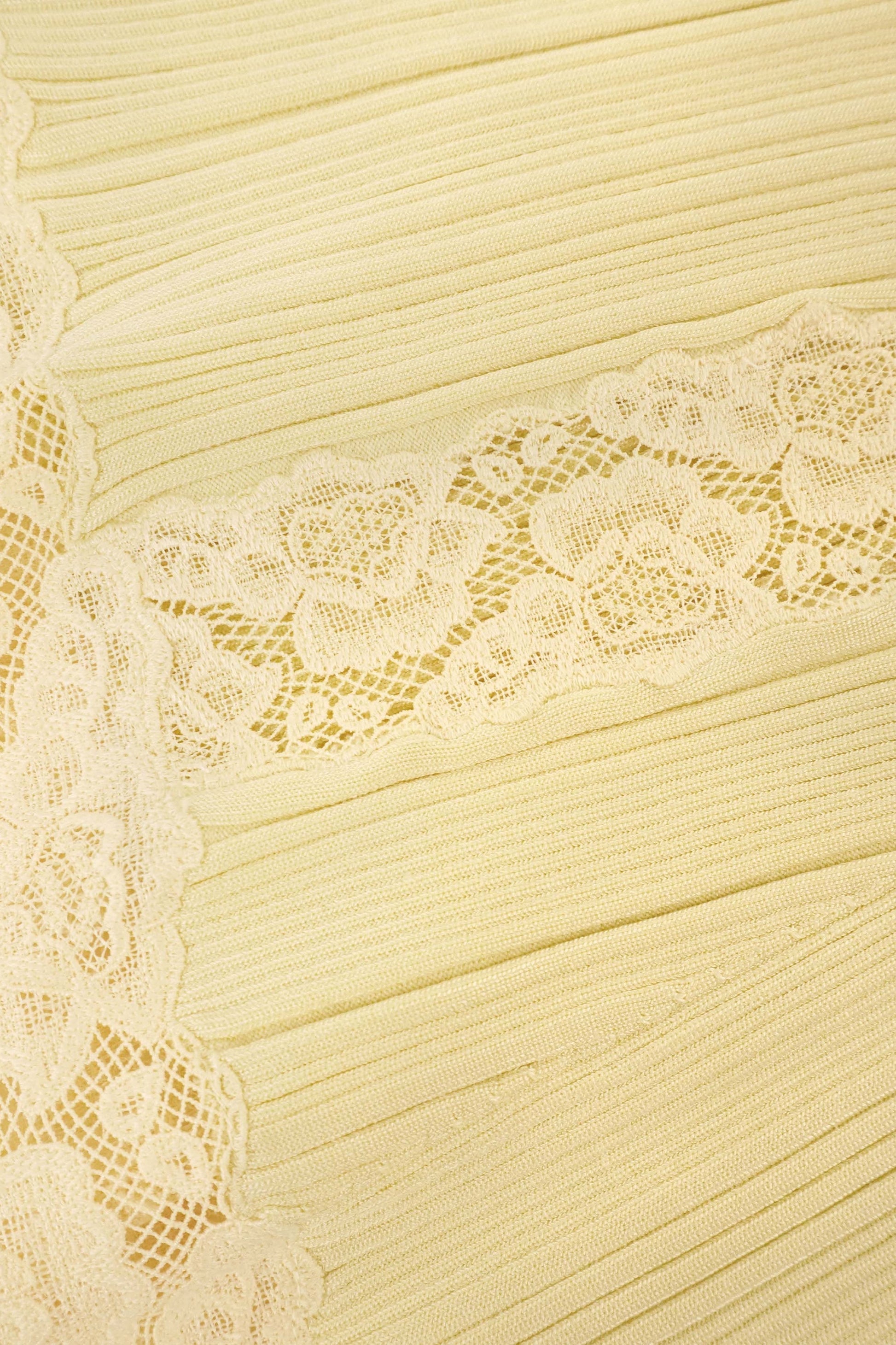 Yellow Knit Lace Insert Midi Dress Avalabel