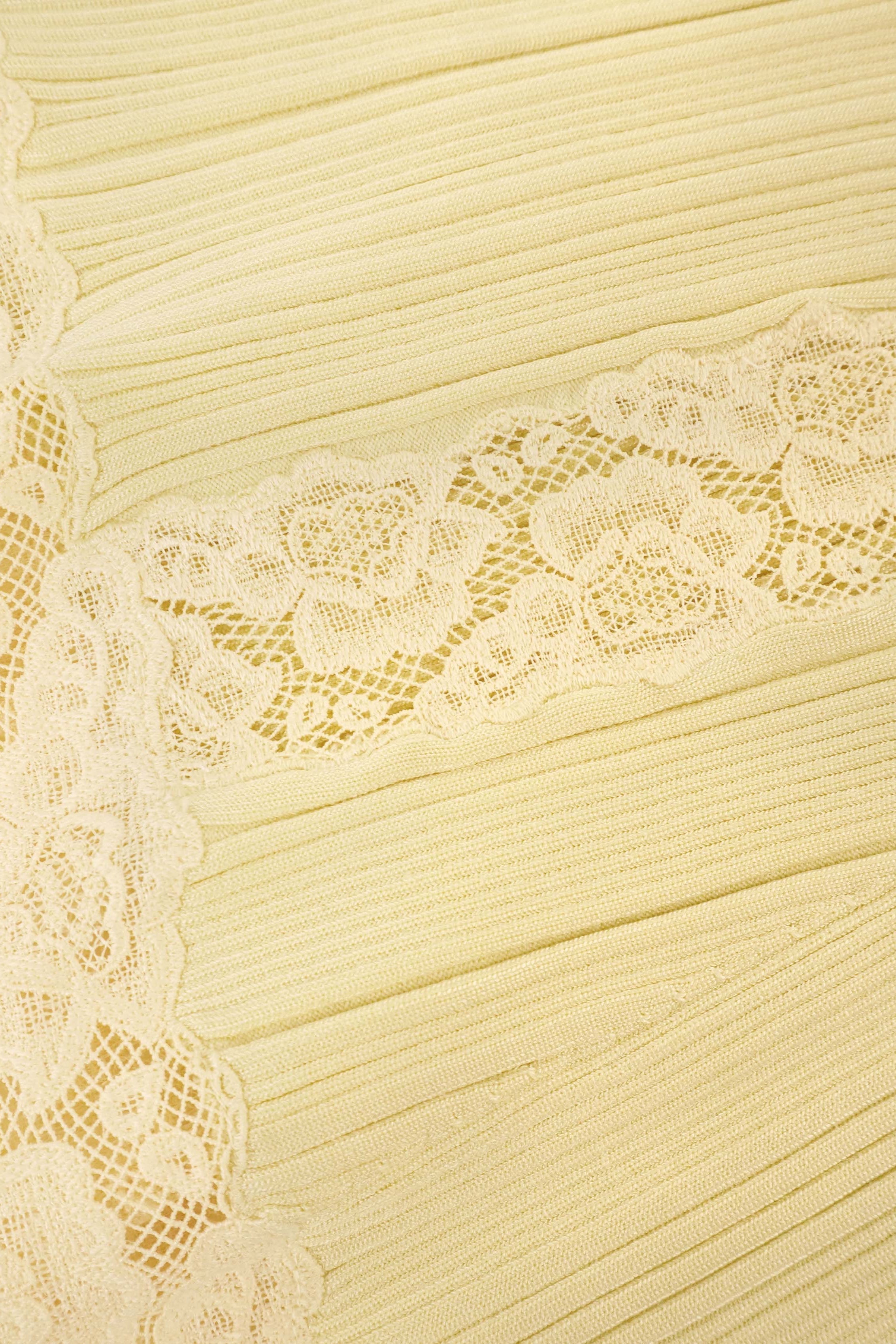Yellow Knit Lace Insert Midi Dress Avalabel