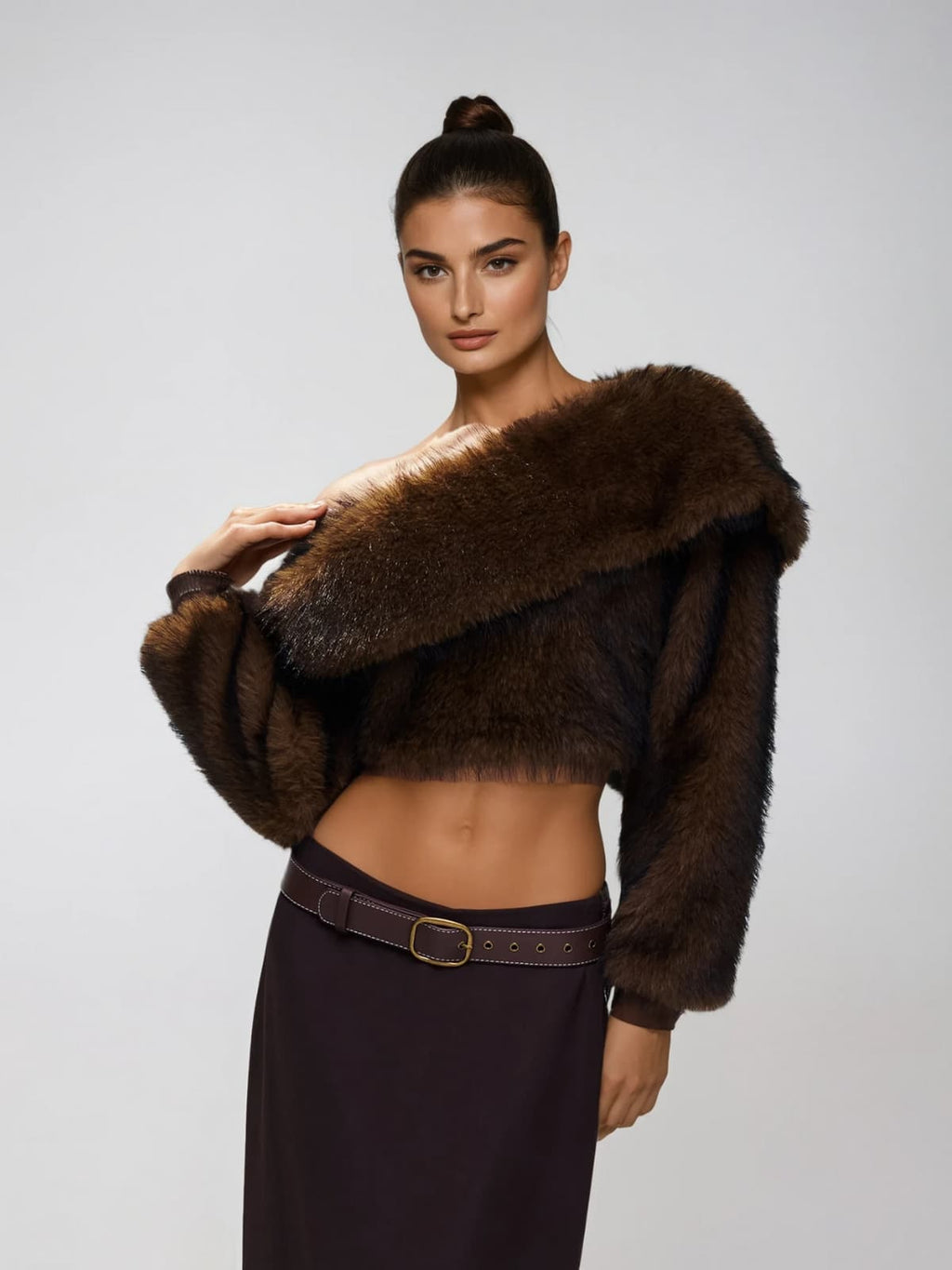 stacey One Shoulder Furry Top Avalabel
