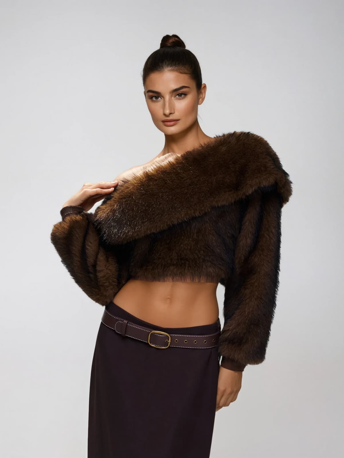 stacey One Shoulder Furry Top Avalabel