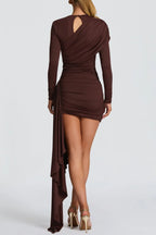 Yetera Draped Mini Dress - Brown Avalabel