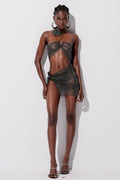 Yoko Rhinestone Mesh Halter Neck Skirt Set Avalabel