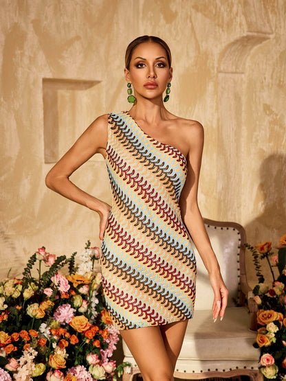 One Shoulder Knitted Mini Dress