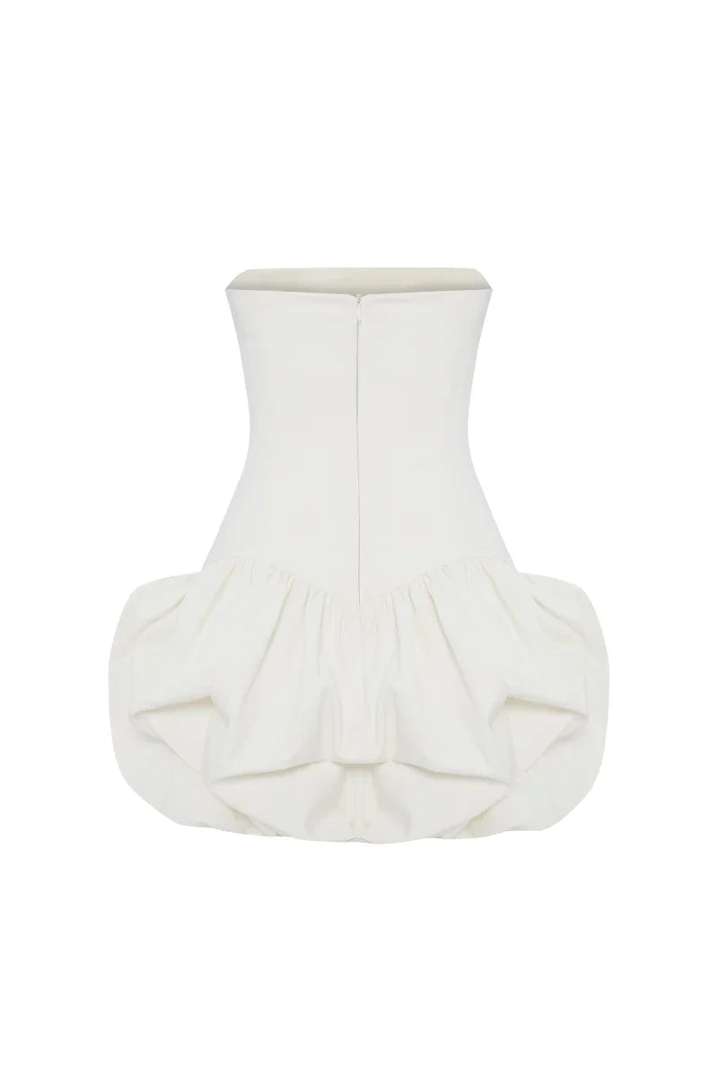 regina strapless puffy mini dress in off-white Avalabel