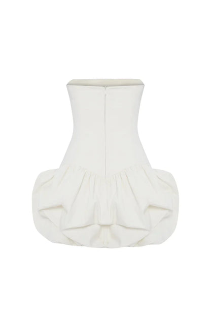 regina strapless puffy mini dress in off-white