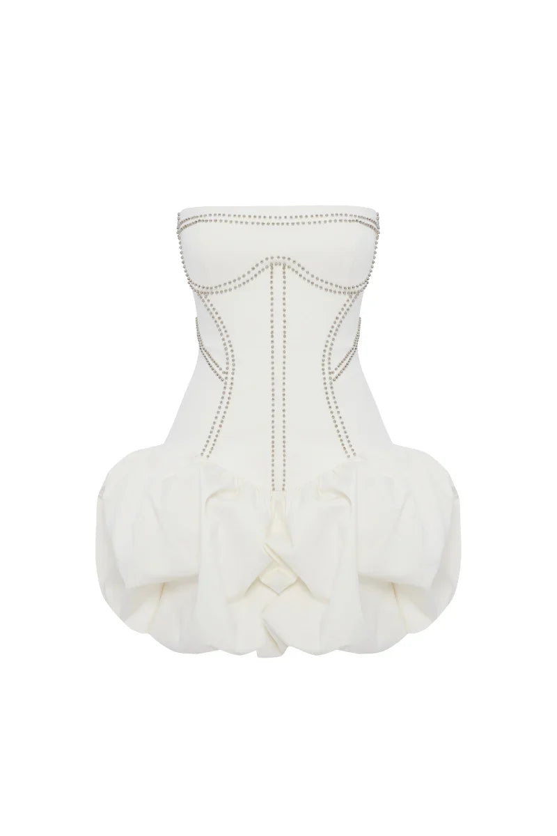 regina strapless puffy mini dress in off-white Avalabel
