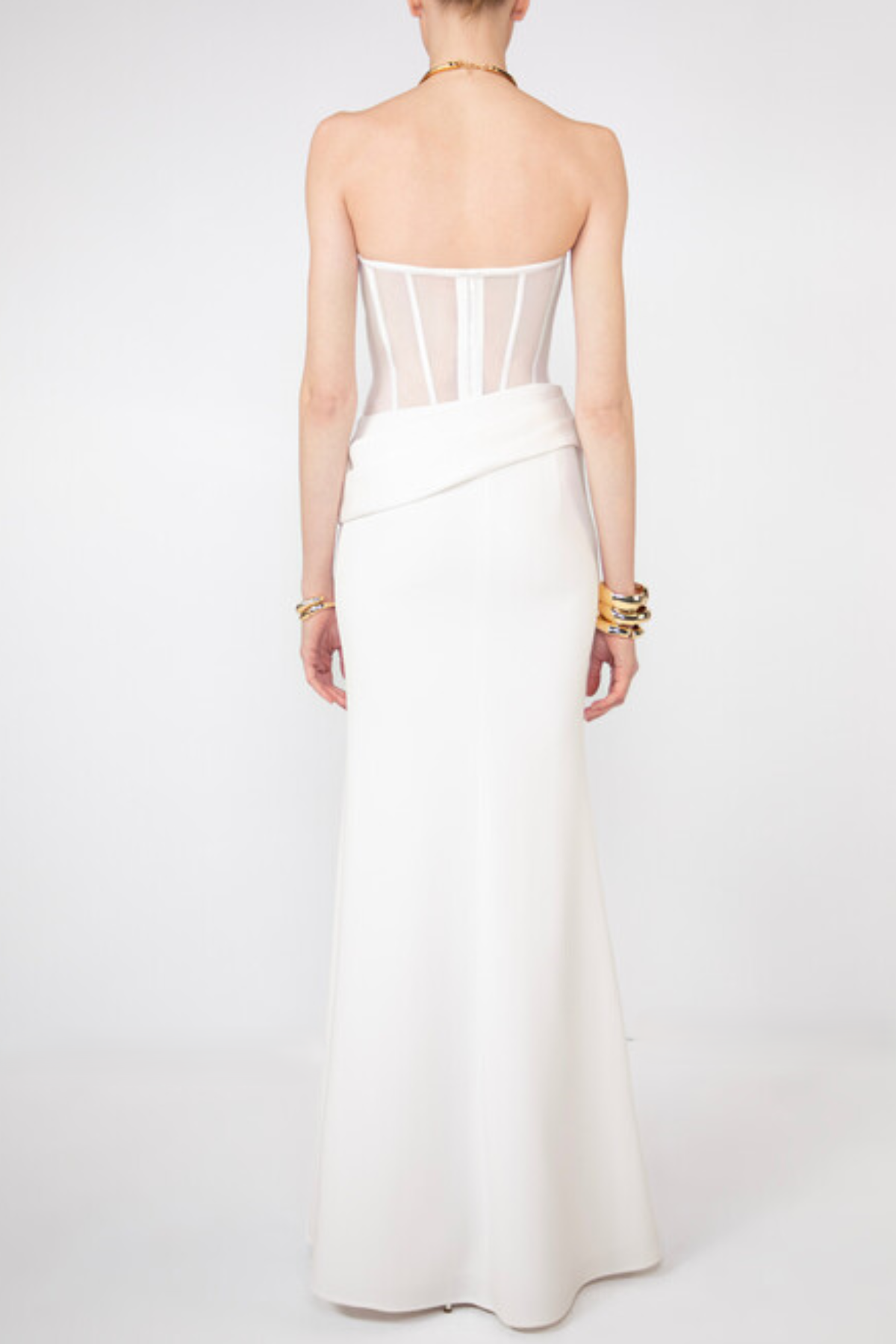 priscilla Strapless Veiled Corset Maxi Dress in white Avalabel