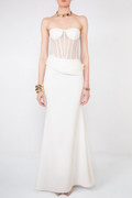 priscilla Strapless Veiled Corset Maxi Dress in white Avalabel