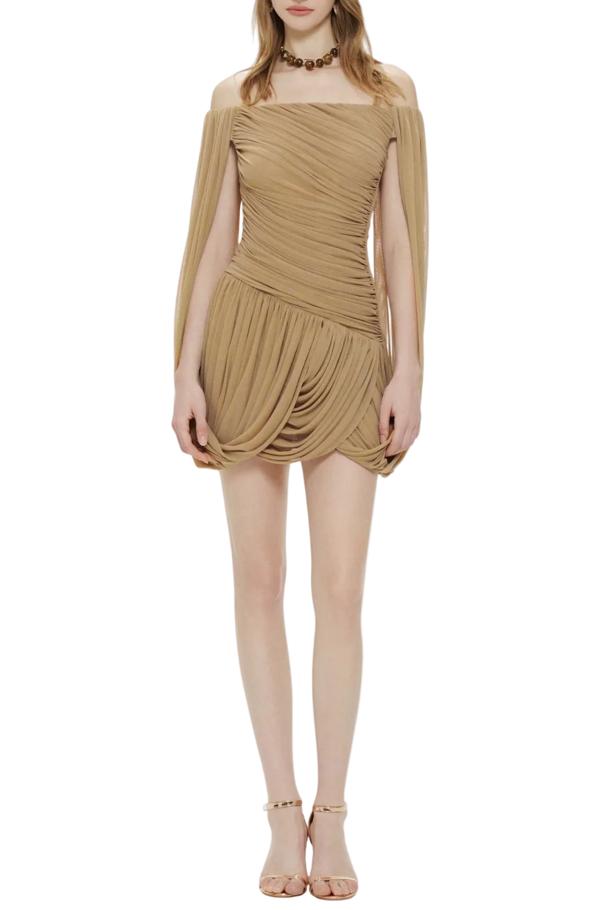 Zhuria Off Shoulder Draped Mini Dress - Khaki Avalabel